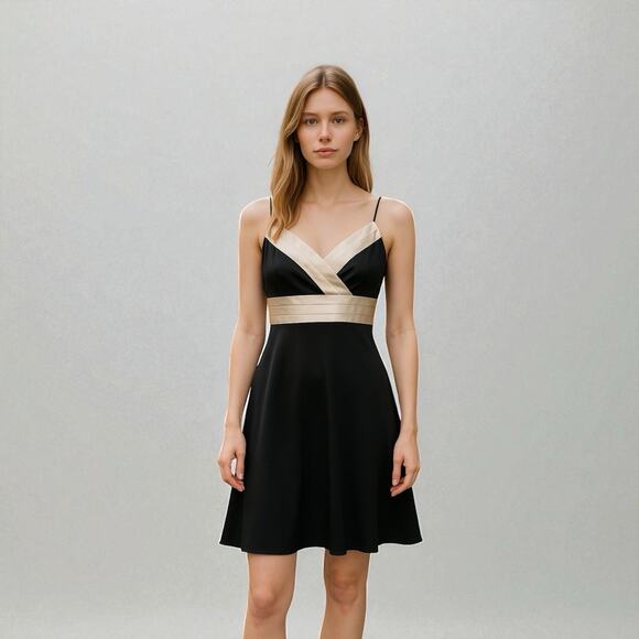 Ann Taylor Black/Ivory Babydoll Cocktail Dress Sz 2P Classic Preppy Timeless - Picture 1 of 11